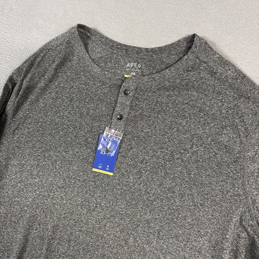 Apt 9 Henley Shirt Mens 3XB Gray Heathered Premier Flex Long Sleeve Button NWT